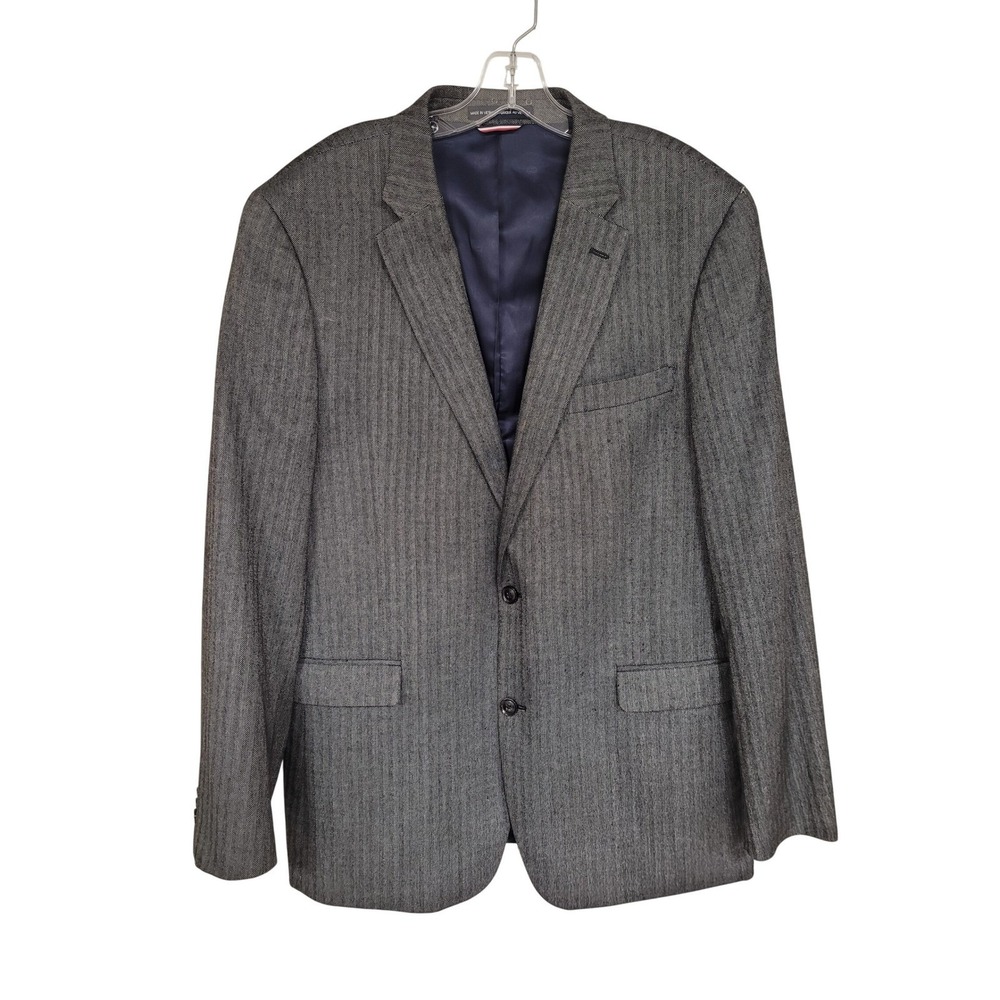 Tommy Hilfiger Gray Herringbone Blazer Jacket Mens Sport Coat 2 Vents Size‎ 44L